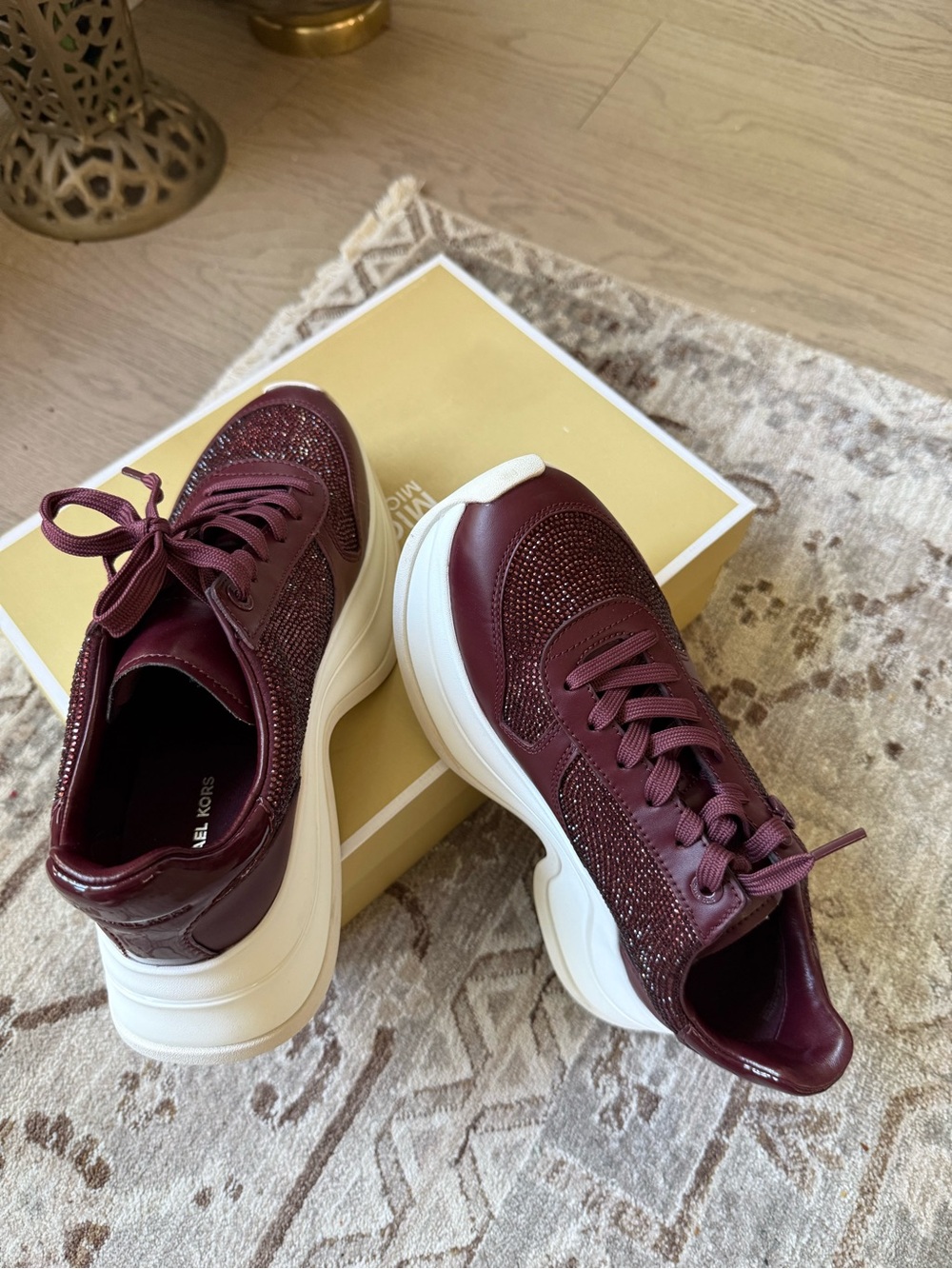 Michael Kors Burgundy Rhinestone Platform Sneakers